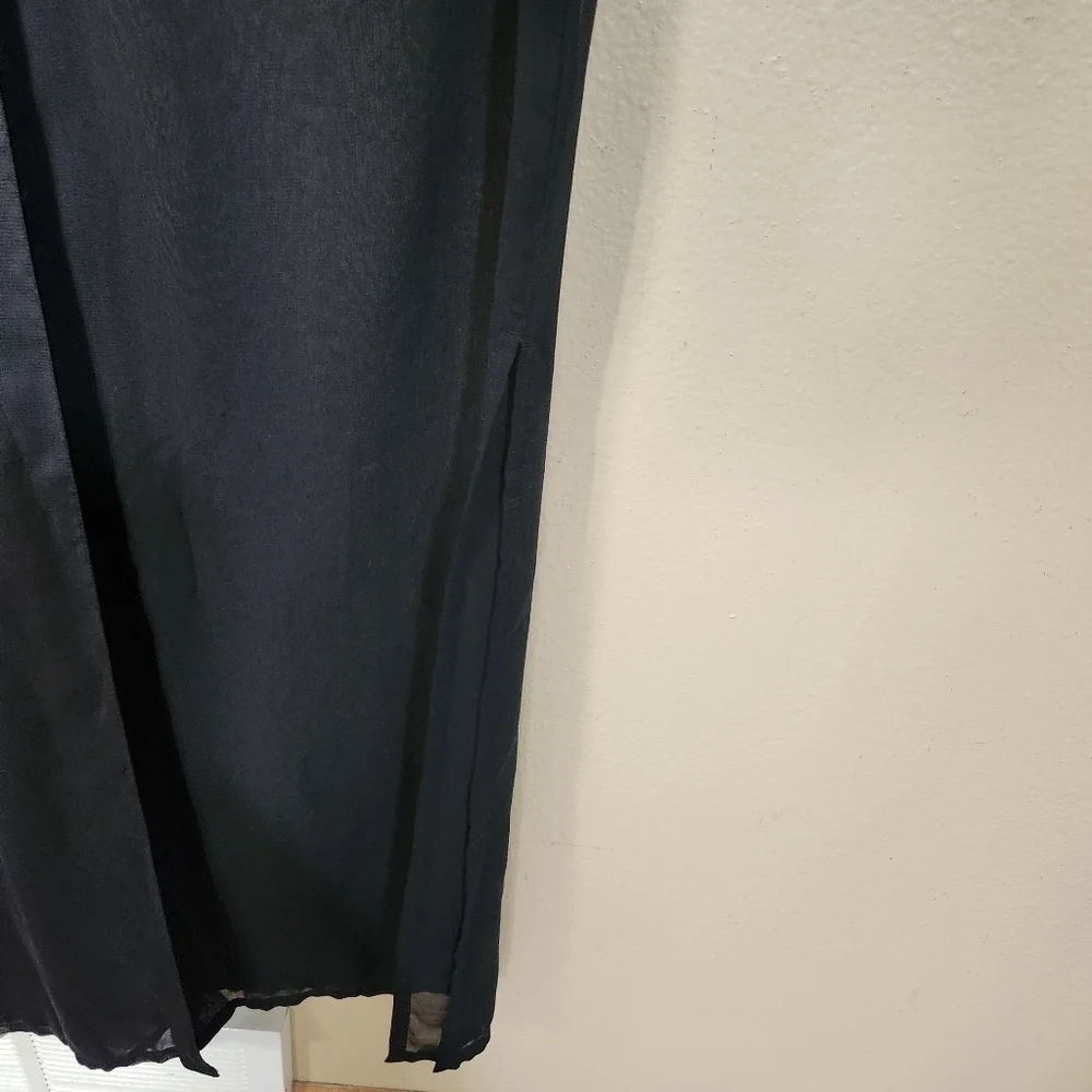 Sun Streak by Newport News Womens |M| Black Sheer LS Maxi Cover Up Dress w/Slits
